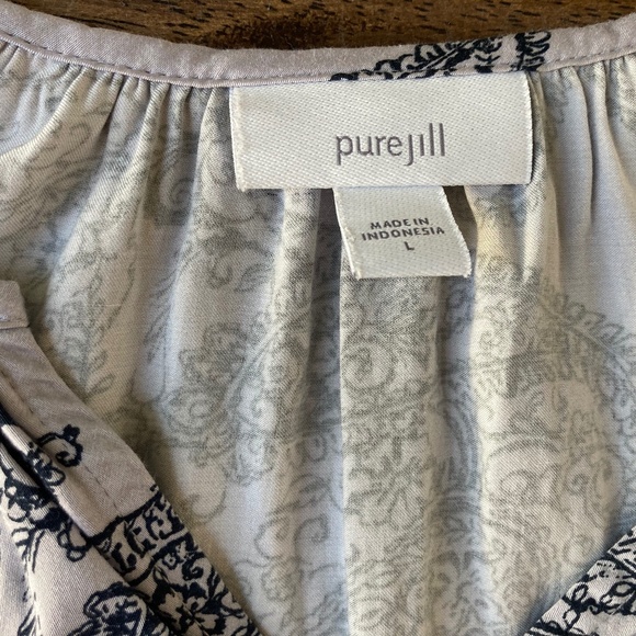 J.Jill PureJill Women's Large Paisley Print Blouse Top V Neck Periwinkle - Picture 4 of 8